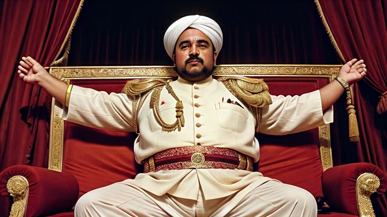 Akbar had a general named Sultan Khan. He was a very big, fat and strong general. He is dressed as a general. He has a sword in one hand and is dressed as a Muslim general.