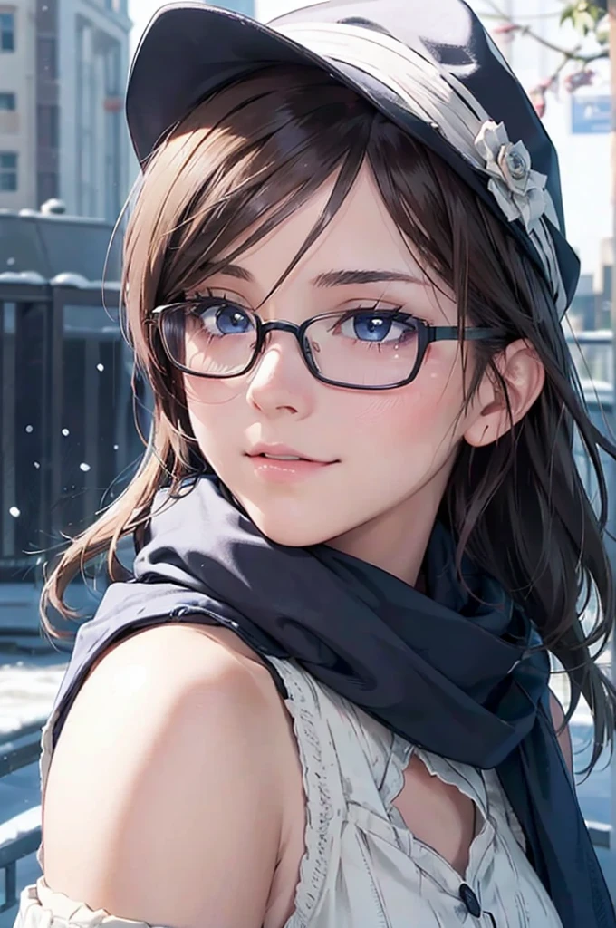 最high quality, high quality, High resolution, high quality texture, high quality shadows, High resolution, Beautiful details, Detailed CG, Detailed Texture, Realistic representation of face, Realistic, colorful, delicate, Cinematic Light, Side light, Lens flare, Ray Tracing, sharp concentrated, (1 Girl,concentrated:1.3), ( Intricate details, compensate, PureErosFaceV1:0.5), (細部まで美しいdelicateな顔, 緻密で美しいdelicateな瞳, Perfect Facial Proportions, Dense skin, Optimal ratio of four fingers to one thumb,  Beautiful breasts, Beautiful Hips, Smooth upper abdomen, Blue Eyes　Glasses　blush　Looking up　Shy laugh　30 years old Winter clothing　Thermal pants　Woolen hat　gloves　Mountaineering backpack　Glasses　blush　Looking up　Alaska　Glacier　Snowstorm　adventurous journey　Deep love and trust　blush　Master、really like。love you。