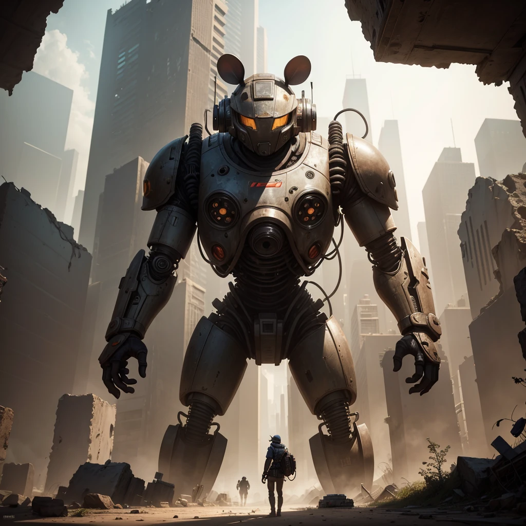 In the ruins of an alien city, a scavenging robot looks for useful parts (it greatly resembles a rodent with many tool appendages)
