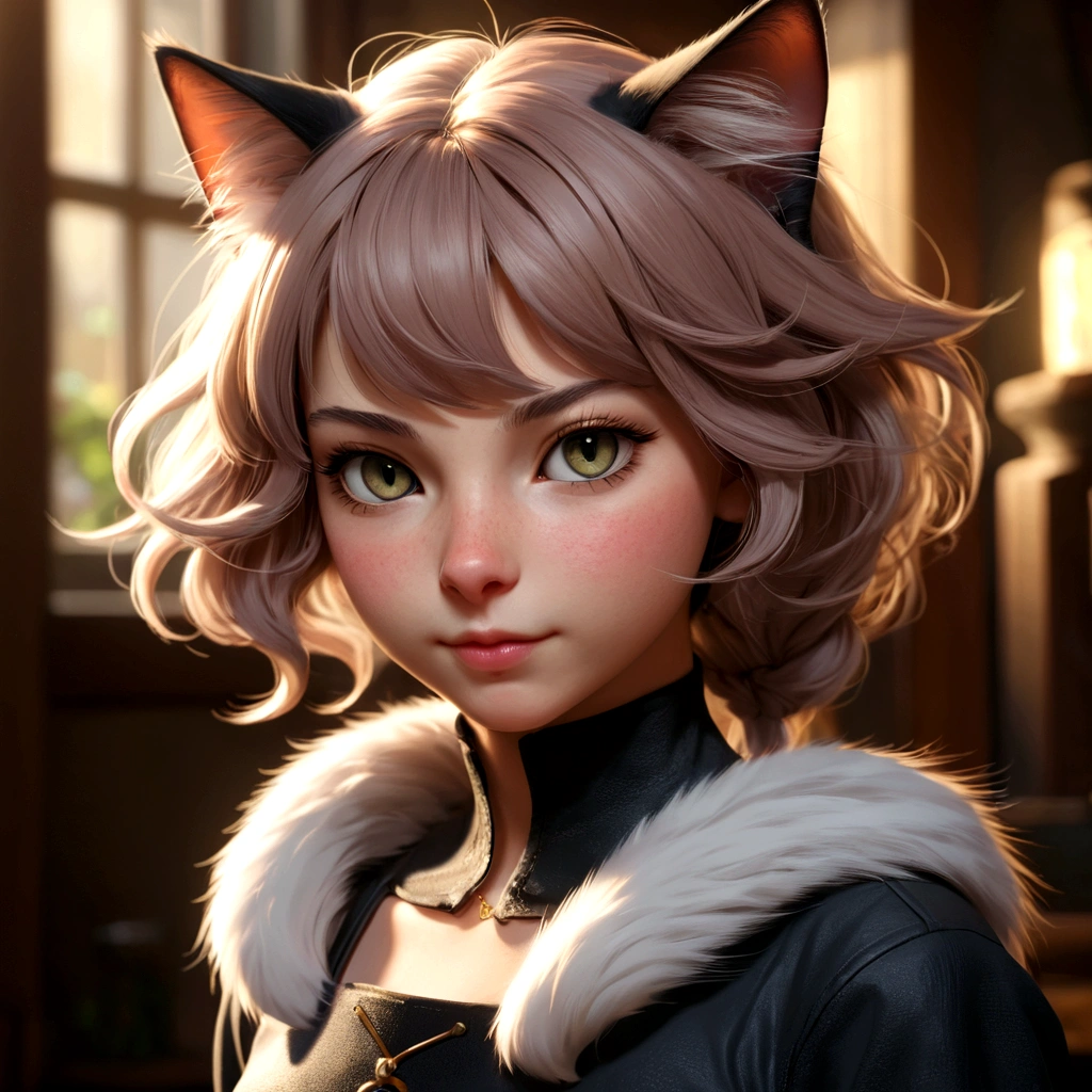 a portrait of a cat girl, Nahaufnahme, Meisterwerk, best quality
