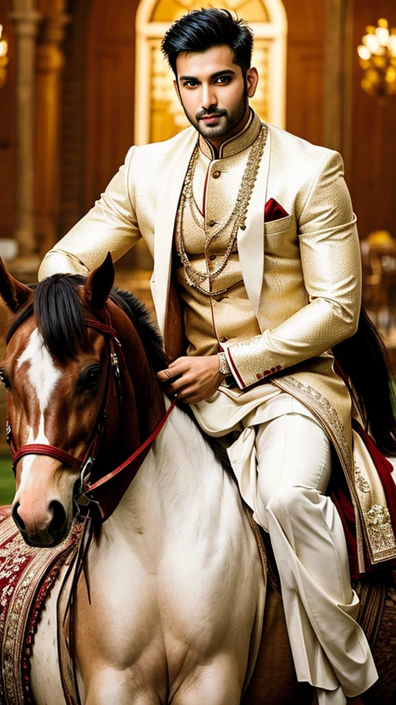 Sexy indian groom,gorgeous face,homoerotic ,ass, cinematic lighting,ultraHD ,sitting on a horse