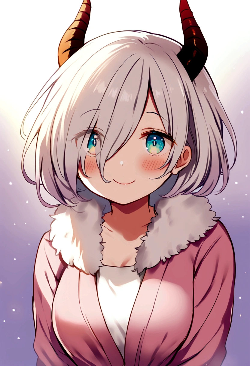 kobayashisan, Kanna, solo, smile, dragon girl, horns