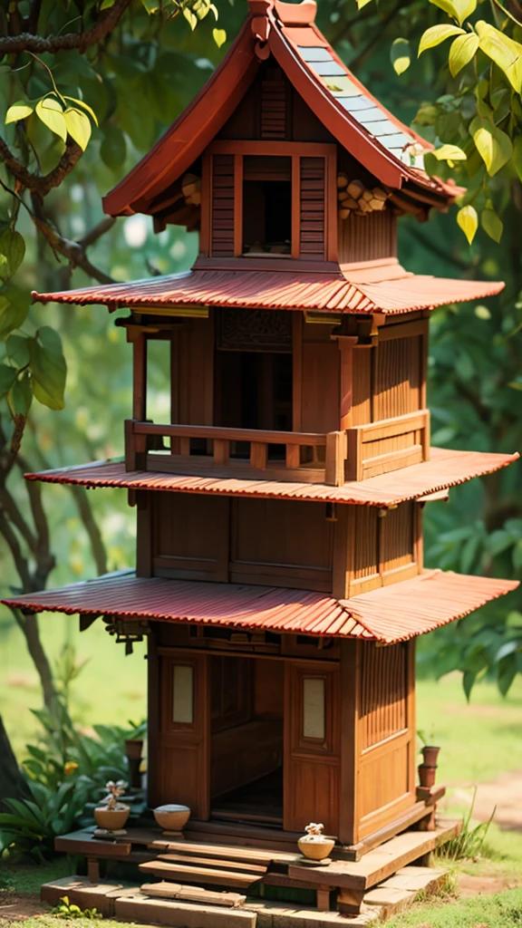 Phra Phum Shrine, a small house in front of the house There is a small bird at the shrine.