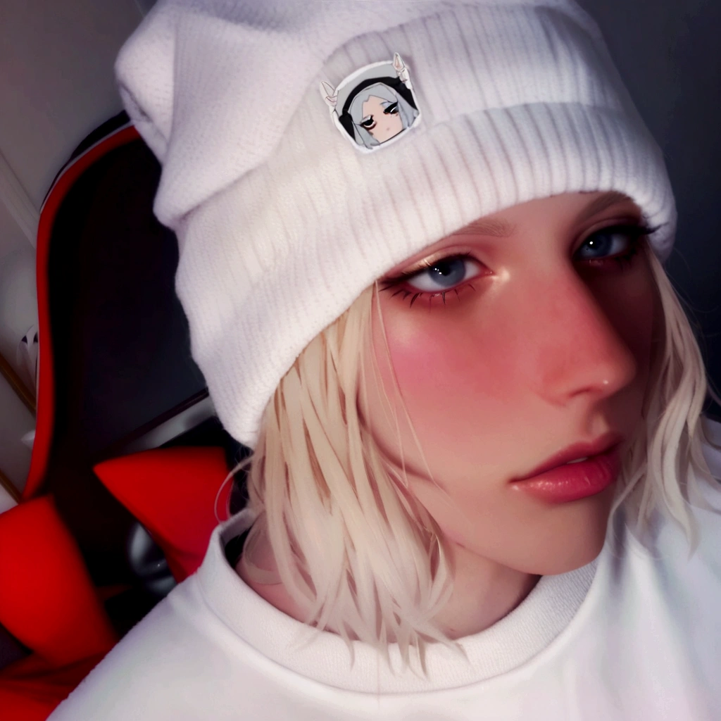 blonde man with white hat and white shirt looking at camera, su cabello es blanco, wearing a red cap backwards, la respuesta yolandi fisher, hoja de aleta de achiote, Billie Eilish as a sad nun, contraction serpentine, angie glock, Billie Eilish as a nun, Billie Eilish, jody highroller, foto de Snapchat