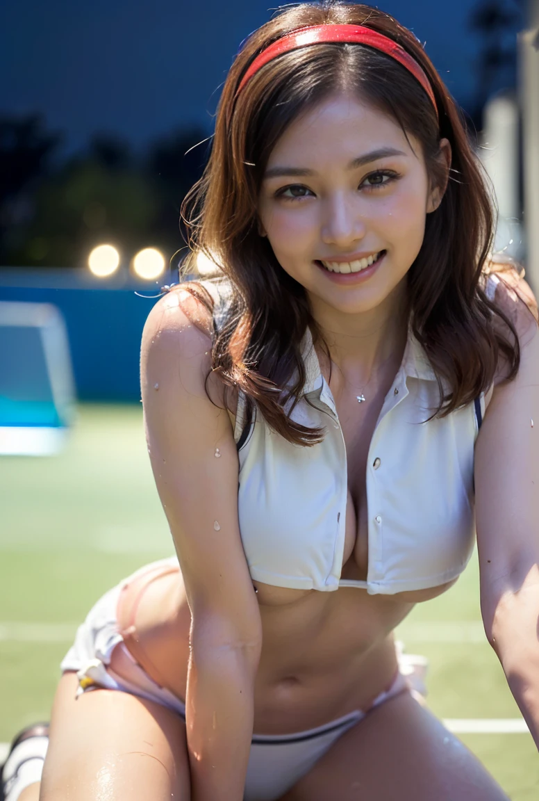 Best image quality、超A high resolution、Tabletop、Photo quality(Realistic:1.8)、pores、Accuracy、Japanese women、15-year-old girl、Black-haired、Cute dimples、Young Face、cute、Short Bob、Slender girl、Small breasts、 Flat breast、My whole body is wet with sweat、Shiny skin、Glowing Skin、Apply oil to the skin、To the camera、Turn your body forward、Pull up your hair、Gravure Beautiful Girl、stand、Athletics Stadium、runner、Separate uniform、Tank top、Bloomers、Navy Blue、High leg cut、 Protruding、Laughing with your mouth open、Ecstatic expression、White teeth、Happily、Look straight ahead、