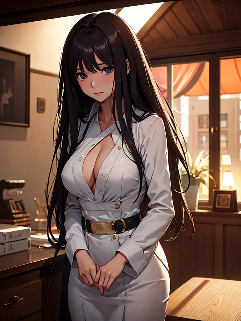 (masterpiece、top-quality、hight resolution), We capture a woman who has just been discovered to be a call girl by a man she is familiar with. Despite the awkward situation, she tries to remain calm and professional. She speaks with a mixture of resignation and determination." Treat me like any other call girl. Thank you for choosing me. Let's have sex in a pleasant way." The setting is a dimly lit room, and the focus is on her efforts to maintain her demeanor as a sex worker, even though she is nervous in her call girl attire.