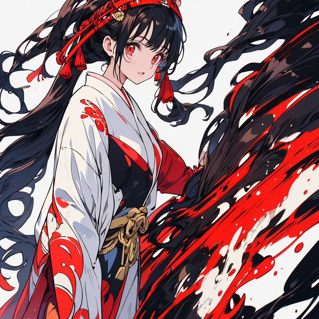 (1girl:1.3, solo), (a extremely pretty and beautiful Japanese woman), (professional attire:1.3), (22 years old: 1.1), black wavy hair with red highlights, red eyes, casual clothes, Ultra Realistic Photo, Hyper Sharp Image, Hyper Detail Image