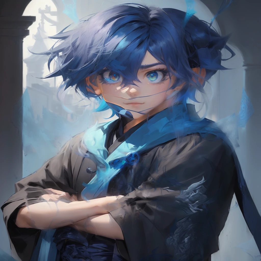 anime character with blue hair and blue eyes standing in front of a building, keqing do impacto genshin, menino anime, cara de anime alto com olhos azuis, jovem anime homem, estilo de arte anime moe, estilo anime 2d, zhongli do impacto genshin, cute japanese demon boy, handsome guy in demon slayer art, estilo de arte de anime de alta qualidade