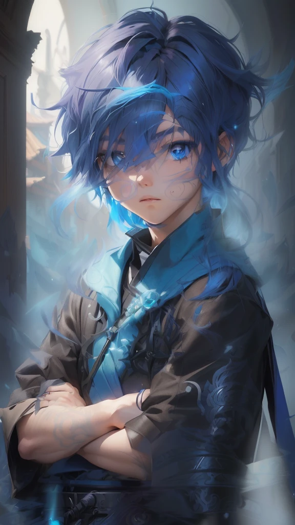 anime character with blue hair and blue eyes standing in front of a building, keqing do impacto genshin, anime, cara de anime alto com olhos azuis, jovem anime homem, estilo de arte anime moe, estilo anime 2d, zhongli do impacto genshin, cute japanese demon boy, handsome guy in demon slayer art, estilo de arte de anime de alta qualidade