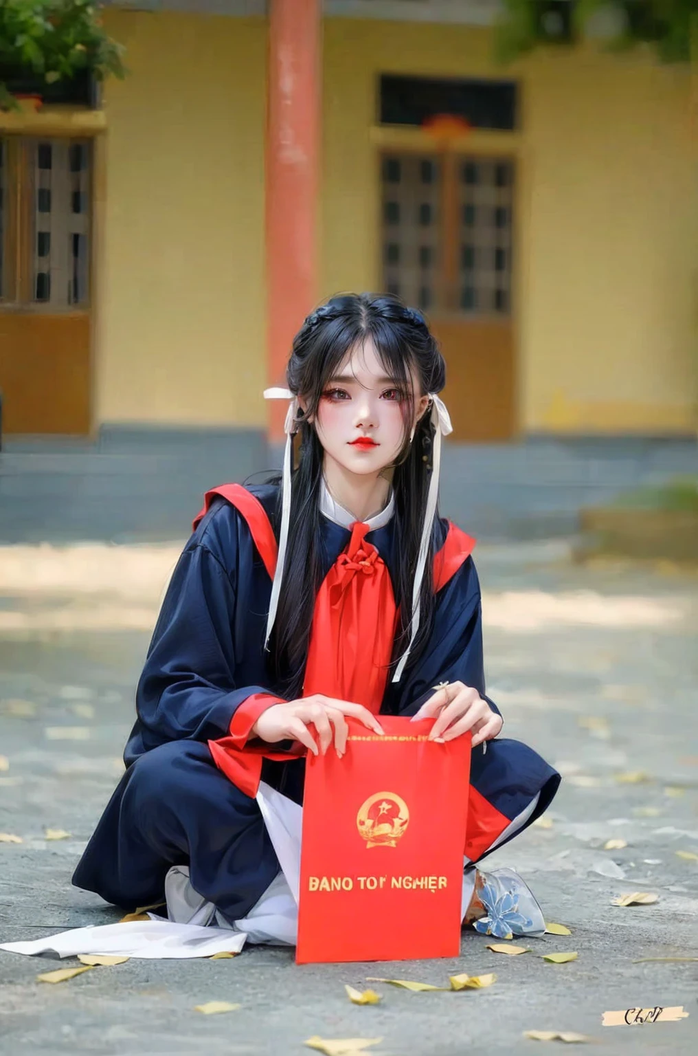 Chinese opera female wearing traditional coloured dressed clothes in a scene on a theater . Detailed image.Dinamic lighting.High definition.Masterpiece