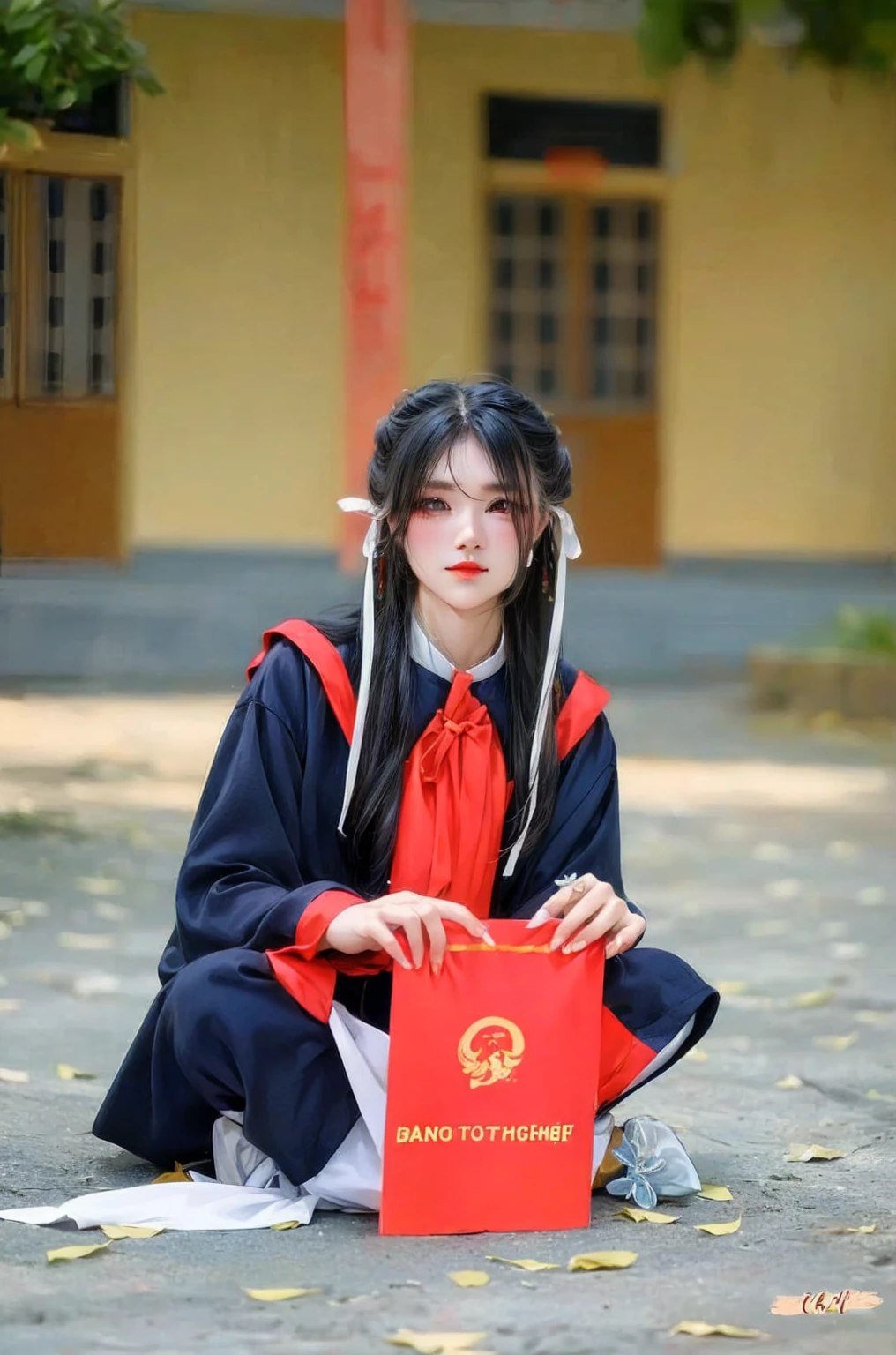 Chinese opera female wearing traditional coloured dressed clothes in a scene on a theater . Detailed image.Dinamic lighting.High definition.Masterpiece