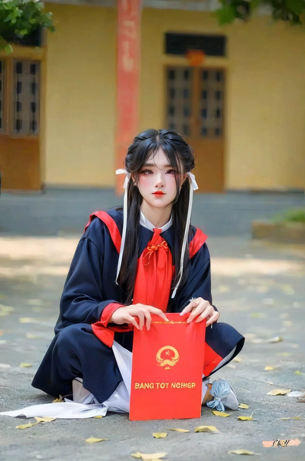 Chinese opera female wearing traditional coloured dressed clothes in a scene on a theater . Detailed image.Dinamic lighting.High definition.Masterpiece