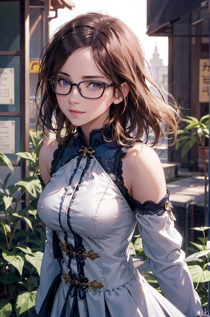 最high quality, high quality, High resolution, high quality texture, high quality shadows, High resolution, Beautiful details, Detailed CG, Detailed Texture, Realistic representation of face, Realistic, colorful, delicate, Cinematic Light, Side light, Lens flare, Ray Tracing, sharp concentrated, (1 Girl,concentrated:1.3), ( Intricate details, compensate, PureErosFaceV1:0.5), (細部まで美しいdelicateな顔, 緻密で美しいdelicateな瞳, Perfect Facial Proportions, Dense skin, Optimal ratio of four fingers to one thumb,  Beautiful breasts, Beautiful Hips, Smooth upper abdomen, Tilt,Blue Eyes　Glasses　Mature Woman　Ao dai Hanoi Old Quarter　Walking　adventurous journey　gaze of love, impregnate me, lips of temptation, A sweet smile, 30 years old, full body figure