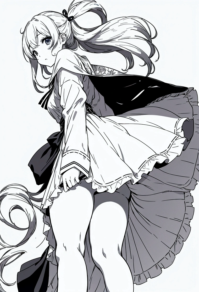 音無響子
Low - Angle、
Low - Angle、Long skirt、Hold down your skirt that is being blown up by the strong wind、Anime white panties in a strong wind、Crotch is visible
ローレグのパンツ、Color: White、
Crotch is visible、
、Lined、White lace lining、
