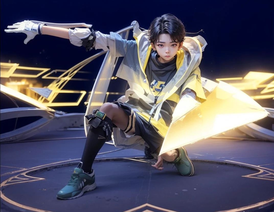 13 years old cute boy,Detailed face,Detailed eyes,double eyelid,sitted,Wear shorts and short sleeves