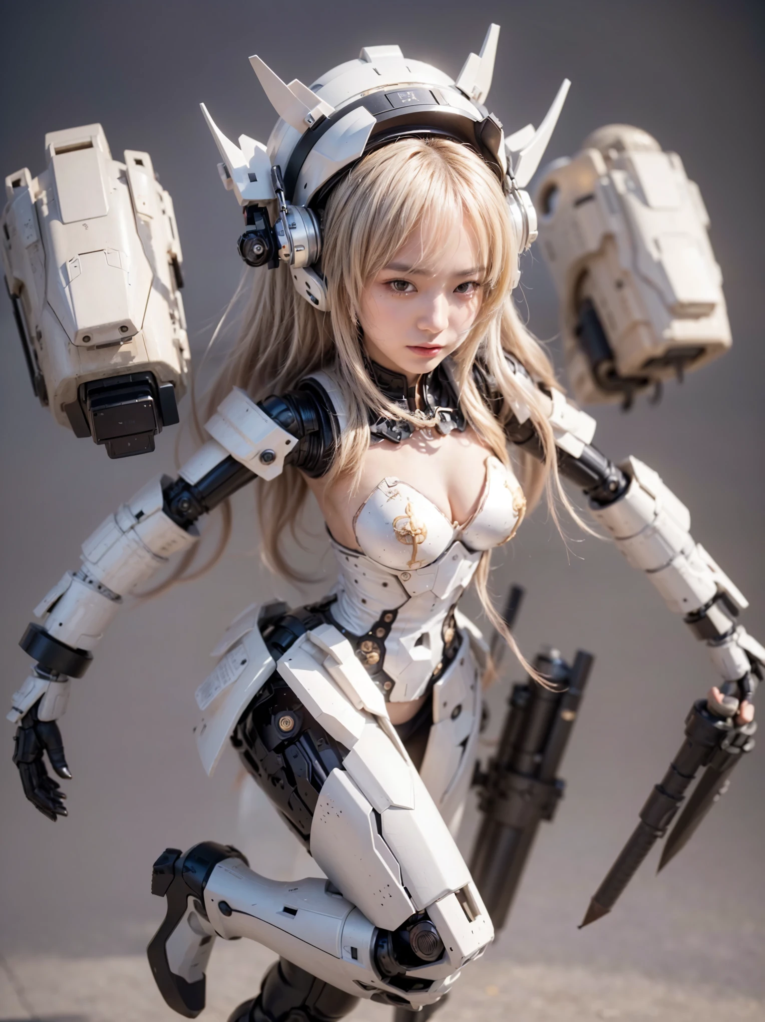 8k,Realistic Photo, Realistic Skin Texture, Superrealism, (Warring States period of Japanese history, approx like mechanical :1.2), burnt field、arquebus,vivid textures,legs, gradation hair, japanese female soldier,(ultra beautiful face),((super realistic all textures)), ((super intricate all details)), full body shot, ultra sharp photo result, metallic color, scratch, Rust, weathering, steampunk, taken with Fuji film X-T30+Nokton. HDR10,Minimum of 4 pieces created