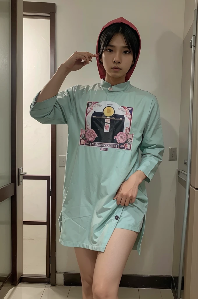 Anime laki laki 16tahun pake baju bertulisan FAUZIIMRON bersinar di suasana siang hari
