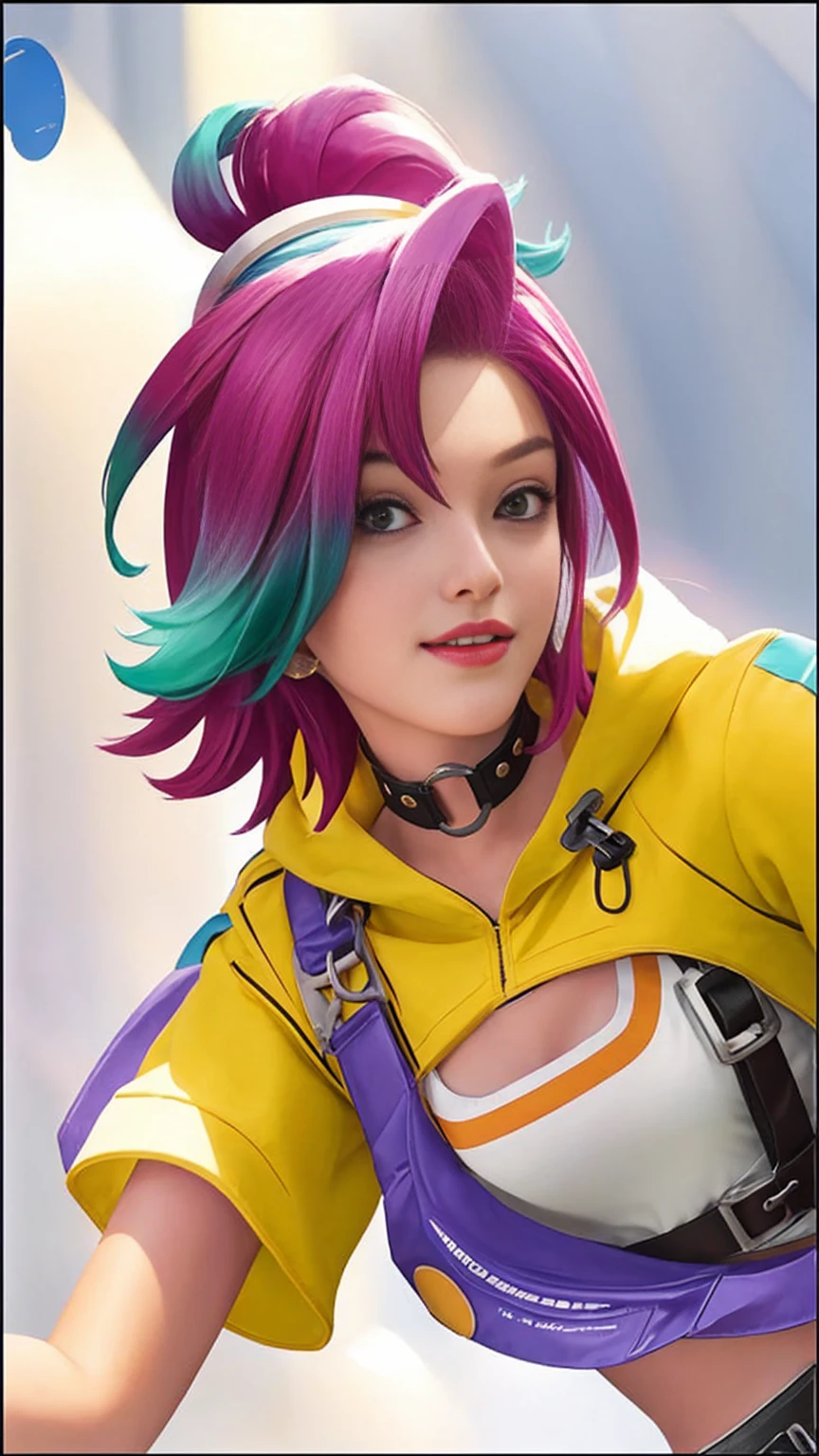 Best Quality, 1girl, kda, solo, long hair, short hair hair, dress,