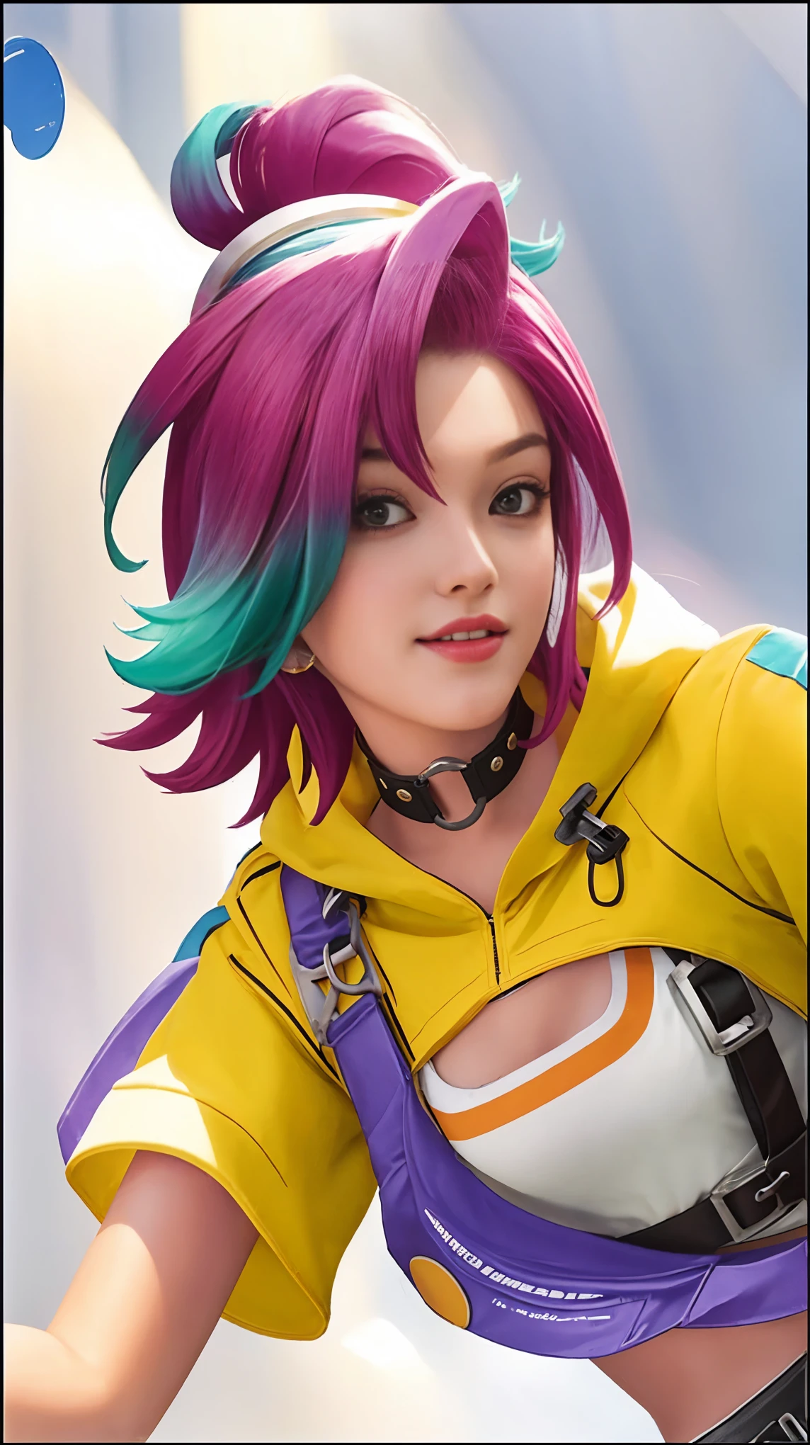 Best Quality, 1girl, kda, solo, long hair, short hair hair, dress,