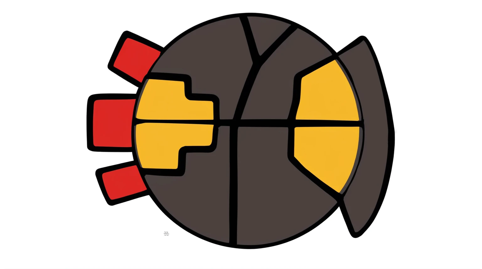 There is a basketball with red and yellow stripes., Spherical robot, Giant Aztec spaceship, teonanacatl symbol, Simple round back, Round design, Scepter and shield, Full equipment, ancient spaceship, Ancient symbols behind, top - view, bass drum, with a round face, The planet was destroyed., half turtle, turtle, Cells are shaded.