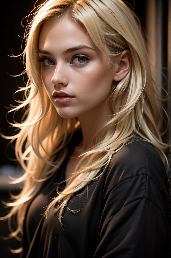 super cute blond woman in a dark theme