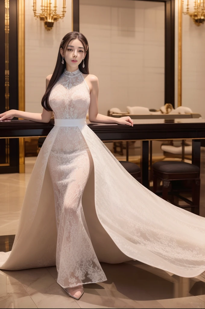 best qualtiy， tmasterpiece， A high resolution， 1girll，Chinese wedding dress，Tyndall effect，realisticlying，Pink room edge lighting，twotonelighting，（highdetailskin：1.2），8K high-definition，gentle illumination，high high quality，Volume lighting, bblurry, upper bod...