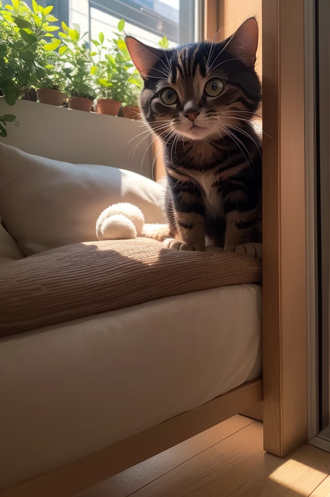 Estilo pixar
Peter Parker, o gatinho fofo : Uma foto de um gatinho curioso olhando para uma teia de aranha.