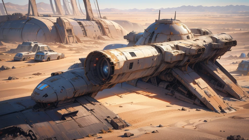 space aircraft, space ship, starship, desert, abadoned ship, disaster ship, abadoned structure, oval aircraft, covered by sand, covered by dune