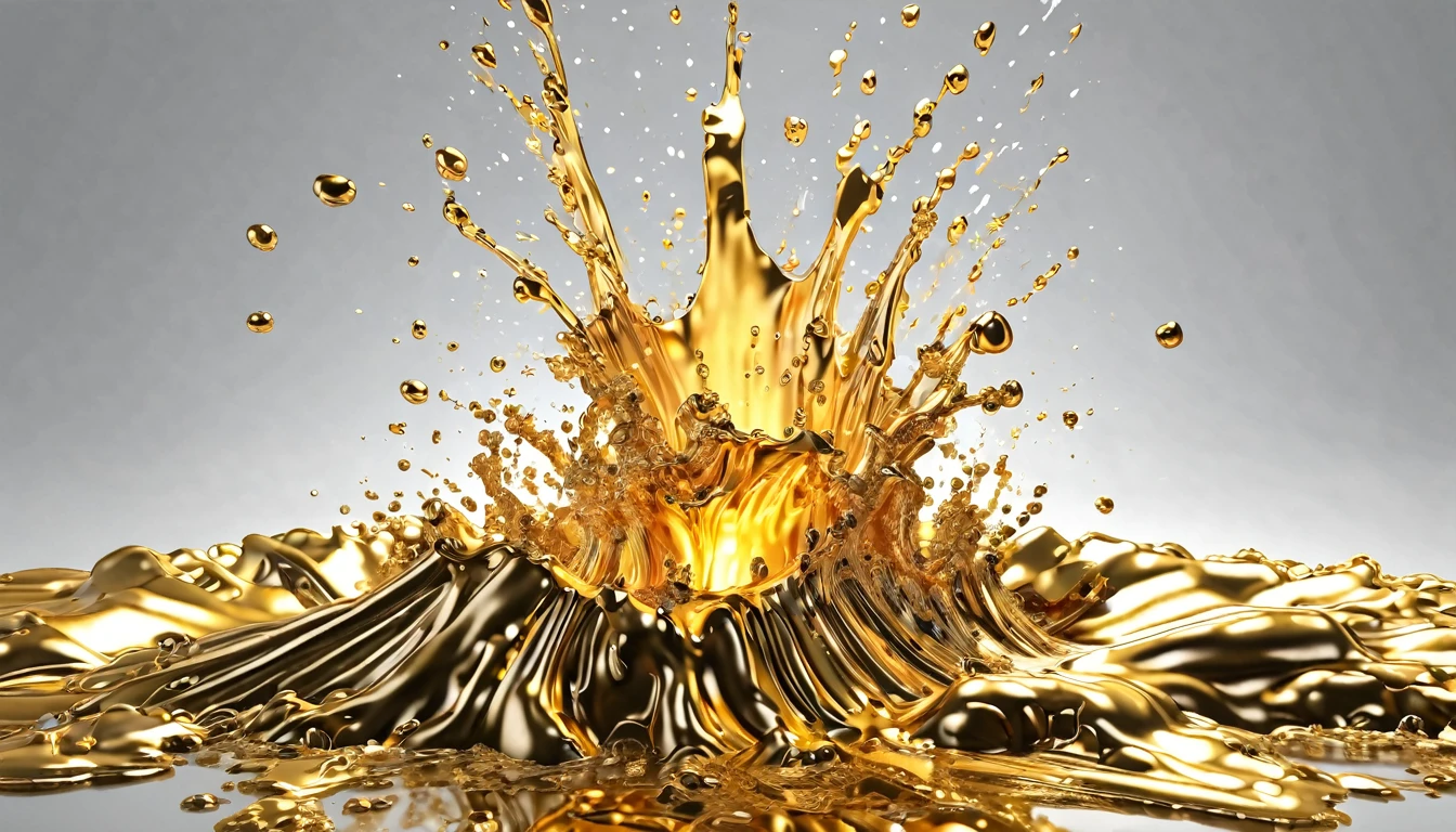 3D illustration of a splash of molten gold metal close up