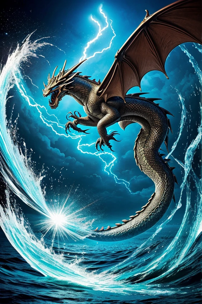 A dragon that represents water, la glace, le feu, la terre, l'air, electricity, l'esprit, The Demon, l'ange