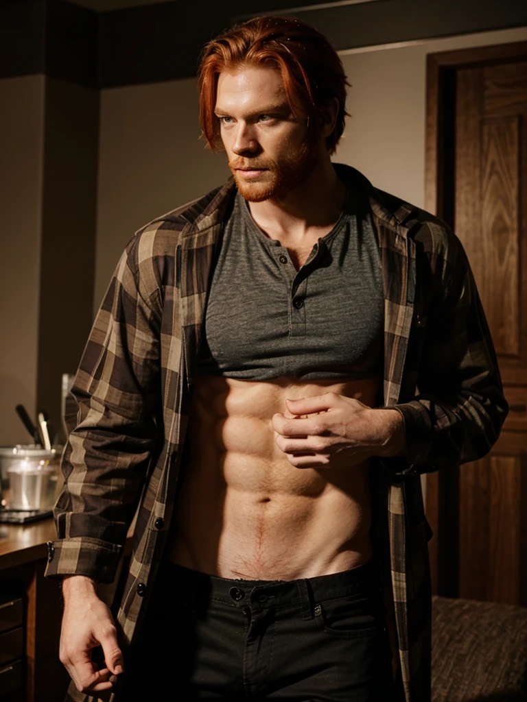 A ginger male werewolf wearing clothes that werewolves typically wear.