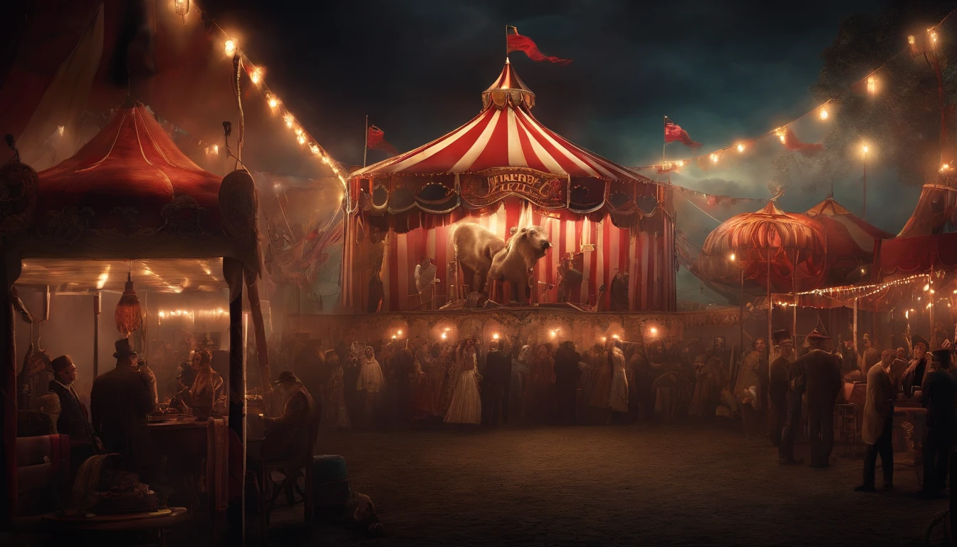 A terrifying circus, no animals, inside 