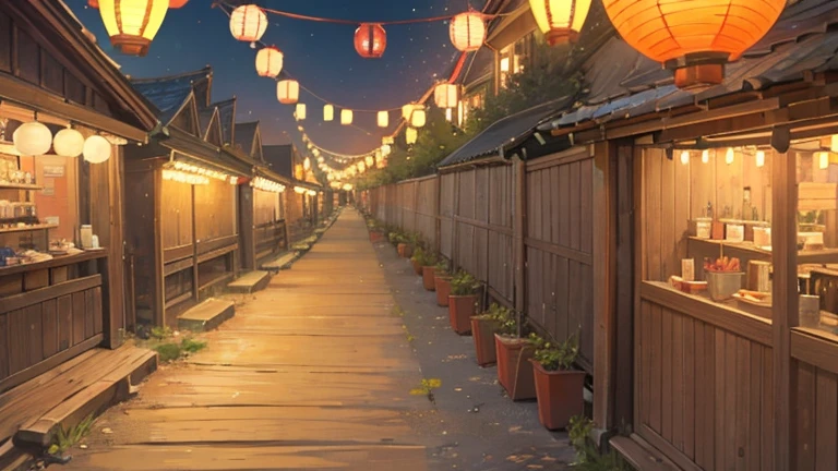 Summer festival,Row of lanterns,Gravel road,evening