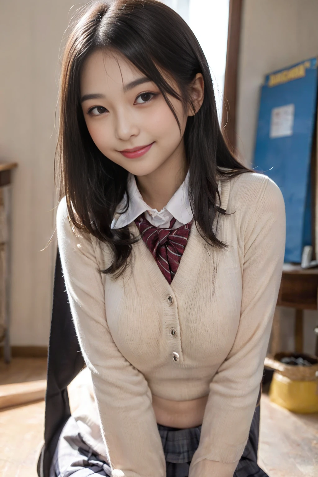 resolution, 1 girl, looking at the viewer,young beautiful japanese woman, super cute face, gorgeous appearance, big breasts,long bob hair,smile,(school uniform:1.3),beautiful eyes,(It's windy:1.3), Walking down a crowded street with a smile,glossy lips, double eyelids in both eyes, natural makeup, long eyelashes, Shiny and smooth light brown long bob hair, asymmetrical bangs, shiny skin, center image, High resolution, high detail, detailed hairstyle, detailed face, great movie lighting, octane rendering, lively, surreal, perfect limbs, perfect anatomy, Spreading hair、Slender beauty:1.4、((saggy breasts:1.4))、Breast exposed、slim abs、Narrow waist、(smile:1.2) 、(pleated mini skirt、Lift up the hem of your skirt:1.2))、Slender and long beautiful legs、Open your feet wide、(Sheer black stockings:1.2)、(lace panties:1.2、Beautiful pussy exposed、Kupaa、pussy creampie、pubic hair:1.1)、(from below:1.2)、Backlight、