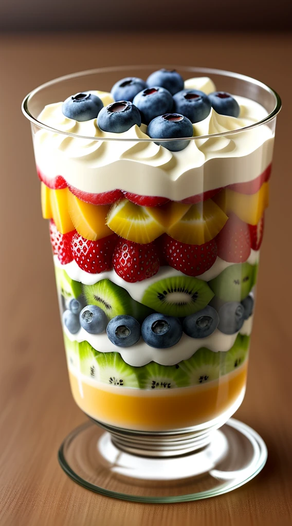 clear! Here is a visual explanation of the yogurt and fruit parfait recipe:
Clear cups and containers reveal vibrant layers of color. The base has a thick layer of natural low-fat yogurt, with creamy tones. On top of yogurt, Like chopped fresh fruit々There is something, bright red strawberries etc., Juicy purple blueberries, bright green kiwi. These fruits are、Adds freshness and an explosion of color to desserts。. Gently spread 1 tablespoon of unsweetened granola over the fruit., Add crunch and texture. finally, Tiny chia seeds are sprinkled on top of the granola, add visual contrast. At the top of the glass, You can see the combination of colorful layers, create something attractive, Delicious and balanced dessert.