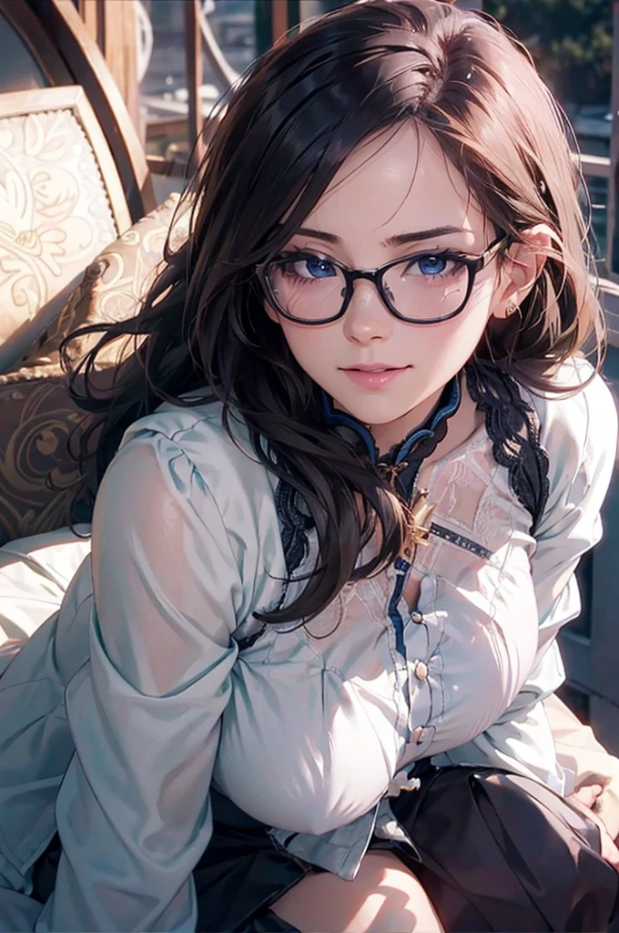 最high quality, high quality, High resolution, high quality texture, high quality shadows, High resolution, Beautiful details, Detailed CG, Detailed Texture, Realistic representation of face, Realistic, colorful, delicate, Cinematic Light, Side light, Lens flare, Ray Tracing, sharp concentrated, (1 Girl,concentrated:1.3), ( Intricate details, compensate, PureErosFaceV1:0.5), (細部まで美しいdelicateな顔, 緻密で美しいdelicateな瞳, Perfect Facial Proportions, Dense skin, Optimal ratio of four fingers to one thumb,  Beautiful breasts, Beautiful Hips, Smooth upper abdomen, Tilt,Blue Eyes　Glasses　Mature Woman　Ao dai Halong Bay　cruising　adventurous journey　gaze of love, impregnate me, lips of temptation, A sweet smile, 30 years old, full body figure