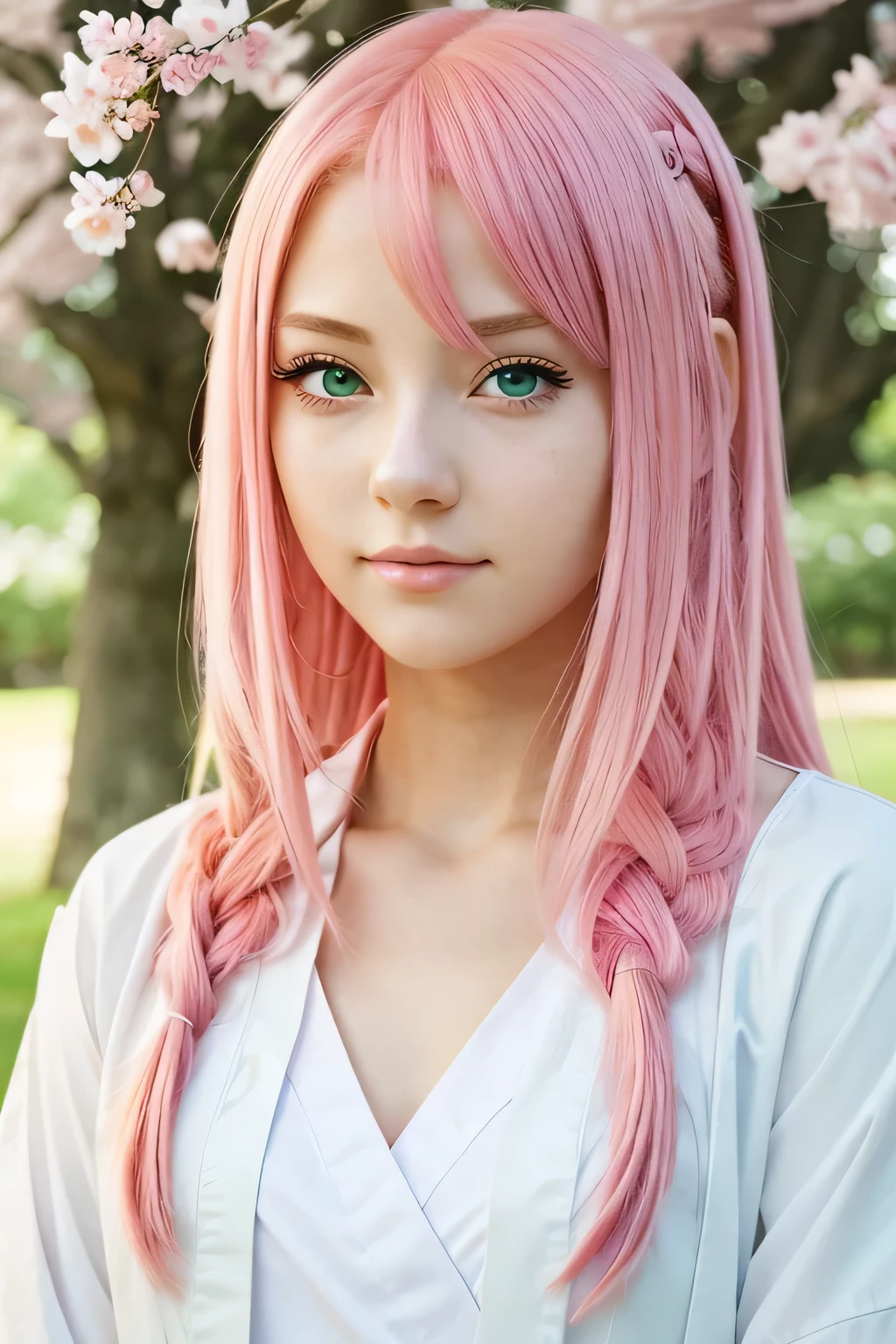 Girl with pink hair, green eyes, similar to Sakura from naruto
