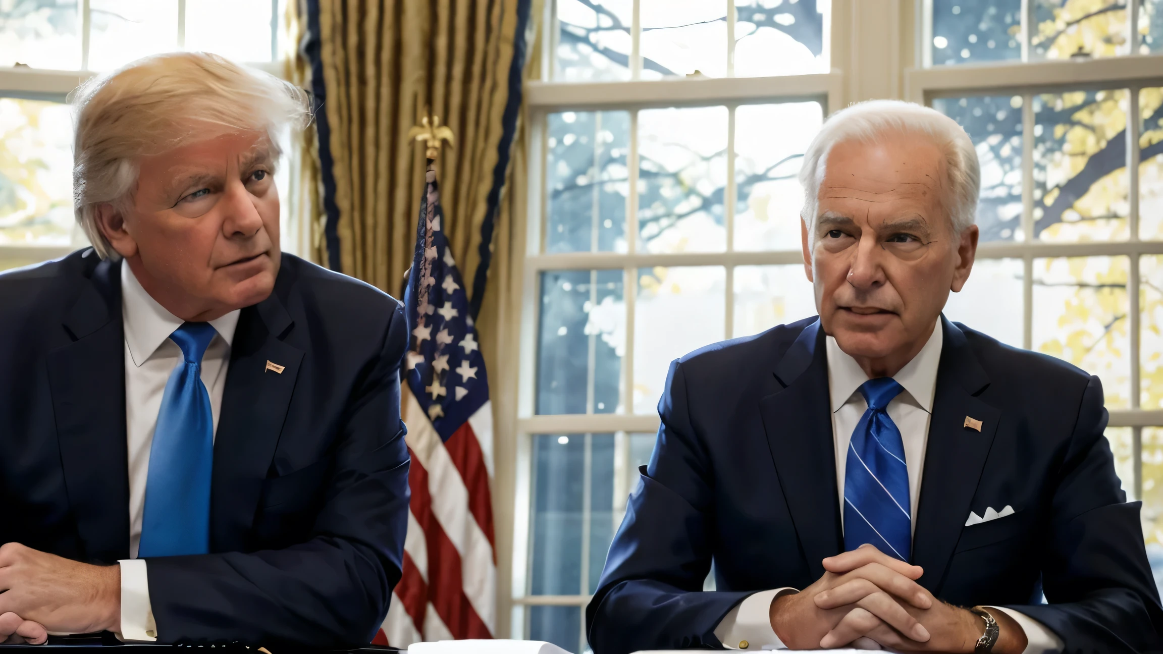 Donald Trump with Joe Biden in a press conference