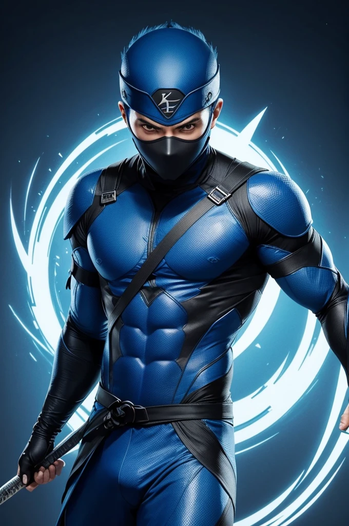 Ninja azul no escuro em volta de raios azuis