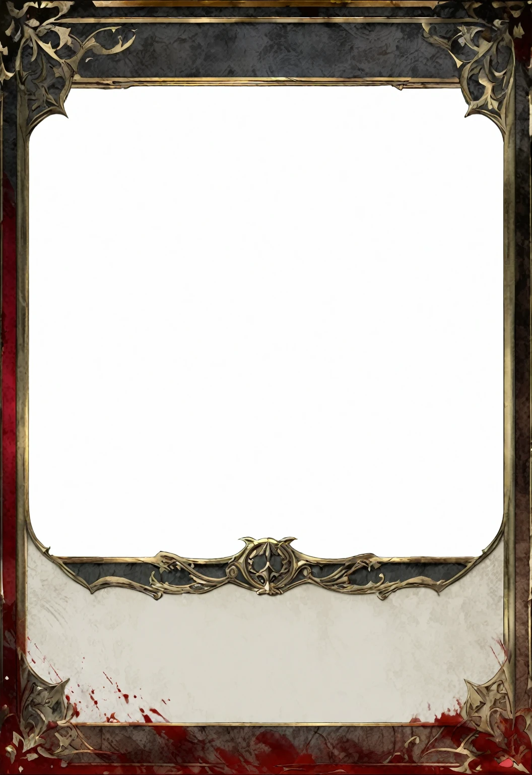 A card border UI,Medieval European aristocracy design,Dark Style,There are blood stains on the parchment backing.。