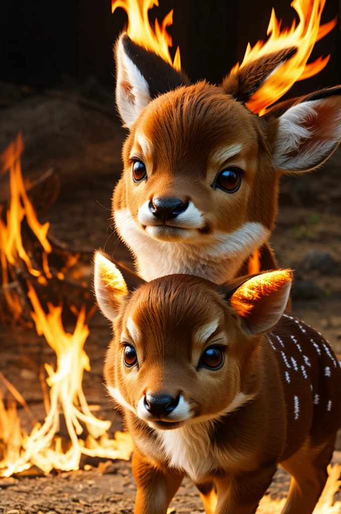 Create a fire-type pokemon based on an anime-style baby deer