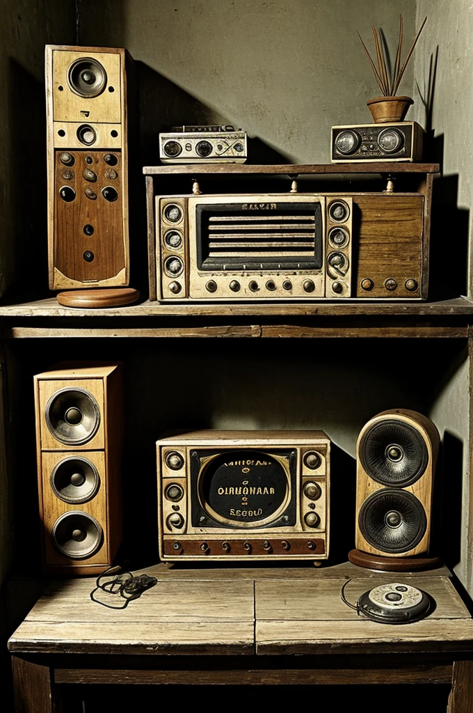 Sala antigua (Year 1940) con una mesa a un lado y un radio antiguo encima