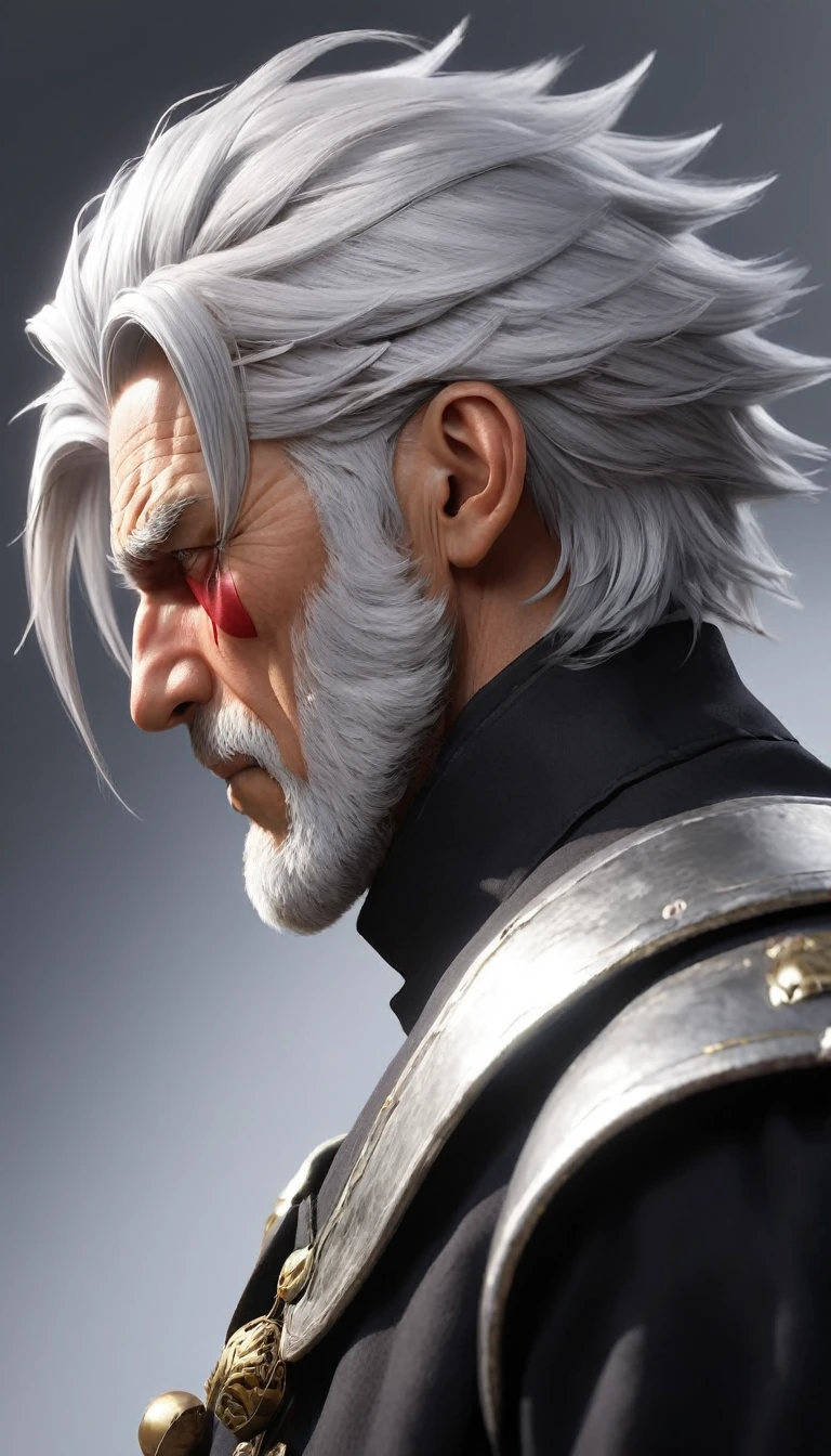 masterpiece, best quality, score_9, face only, from side, old man, silver hair, eyepatch,