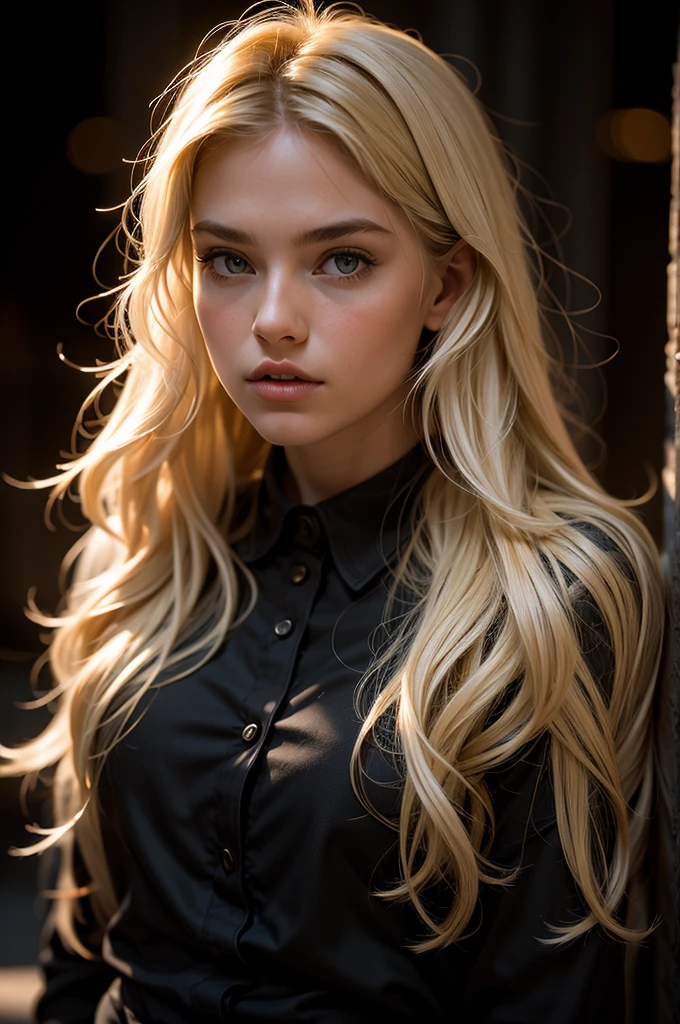 super cute blond woman in a dark theme