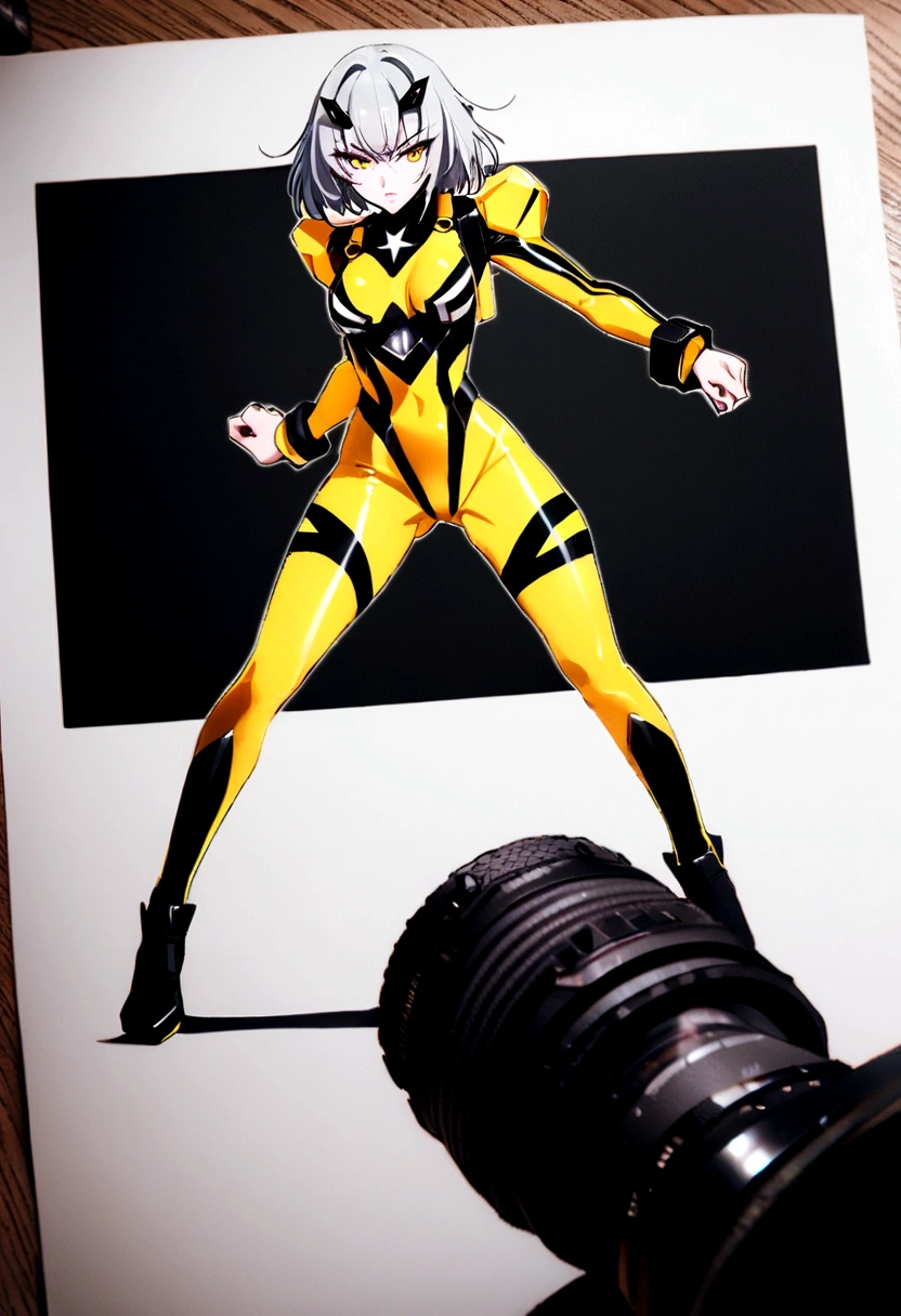 lndswgnr_v1.0, (Sharp focus: 1.5), (sharp focus:1.2), photo, evil twin villains, 1boy, 1girl, teens, battle suits, full body, 1 suit is yellow the other is black, both speedsters