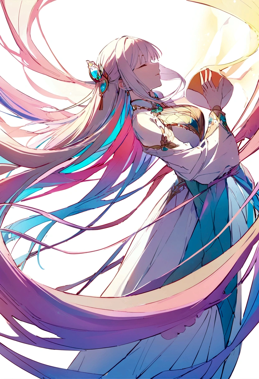 (White Background:1.4),(Girl&#39;s head silhouette, close your eyes, Colorful long hair, Oriental elements)，(Chinese illustration:1.3，Paper Art:1.3, Quilting Paper Art:1.2),( Streamlined Design, Clear lines, High Sharpness,Highest quality, Very detailed, Tabletop, Cinematic lighting effects, 4K )