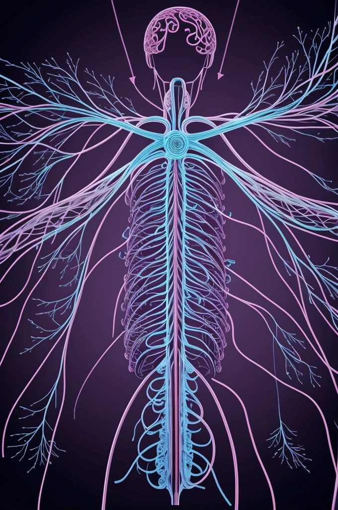 Create a drawing of the parasympathetic nervous system of its emergence in the central nervous system, to the target organs, differentiated preganglionic and postganglionic fibers specifying each one of them and being a deeper image And specifying each one of them in Spanish