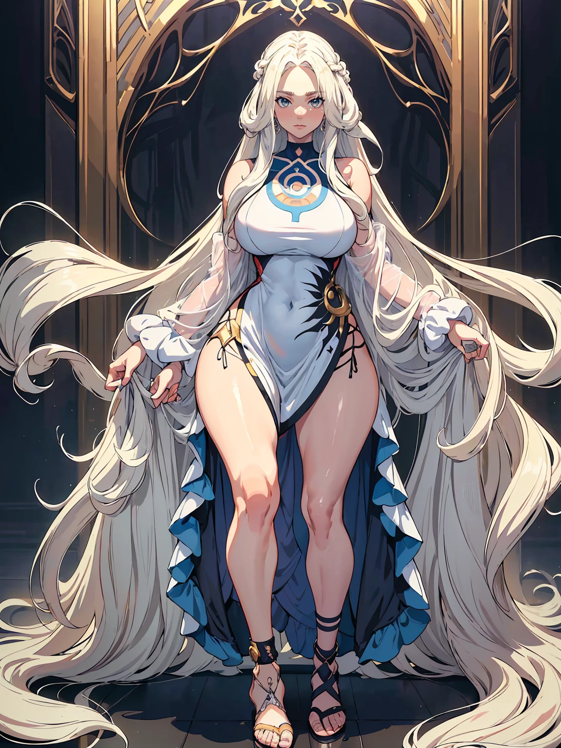 handsome mature woman,Long wavy white hair,Hyperresolution,accuracy,Detailed rendering,(Subtle facial image)(Image of fine hair)(topquality)(Masterpieces of masters)(High degree of completeness)(A sense of atmosphere)tmasterpiece,Super detailed and super detailed(half-body portrait)((Masterpiece, Highest quality)), Detailed face, CharacterDesignSheet, full bodyesbian, Full of details, Multiple poses and expressions, Highly detailed, Depth, Many parts,Beautiful,Extremely beautiful,High Balance, Natural light, drawn art style, white hair, curly hair down to ankles, ankle length hair, (((Ankle length hair))) (((thick hair))) (((pokemon trainer)))(((Pokemon gym leader))))(((Gym clothes)))(((Sporty outfit)))(((nO DRESS))) (((bAEBALL CAP)))(((Gym outfit)))(((Workout outfit)))