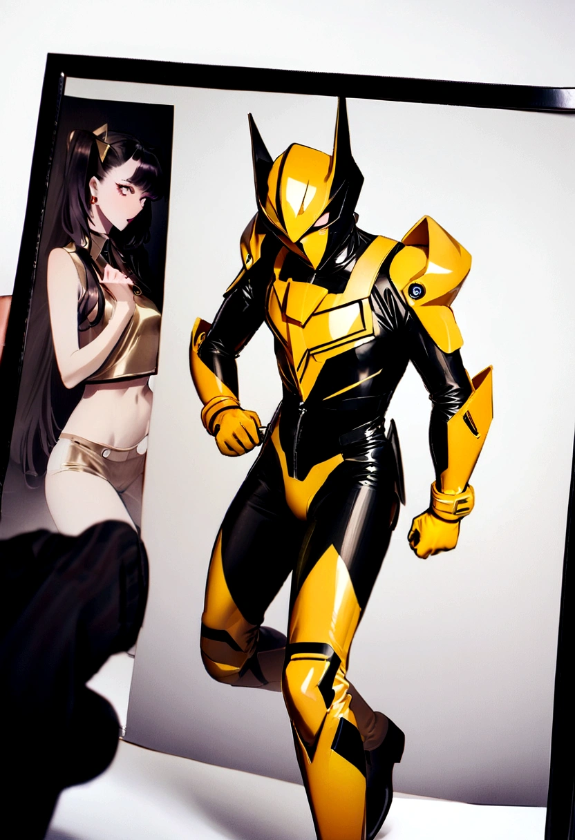 lndswgnr_v1.0, (Sharp focus: 1.5), (sharp focus:1.2), photo, evil twin villains, 1boy, 1girl, teens, battle suits, full body, 1 suit is yellow the other is black, both speedsters