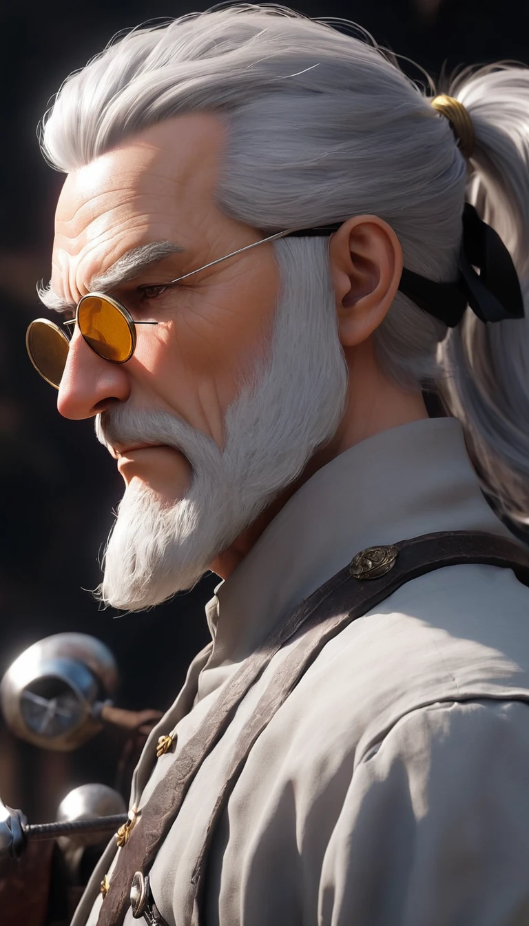 masterpiece, best quality, score_9, face only, from side, old man, silver hair, eyepatch,